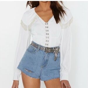 Nasty Gal White Pearl Hook and Eye Blouse
